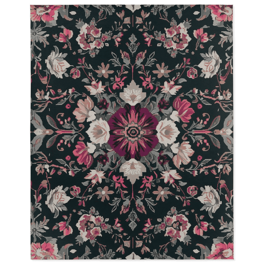 Midnight Bloom Rug – Peruvian Floral Design, Moody & Elegant | Nature - Inspired Rug by districtoasis