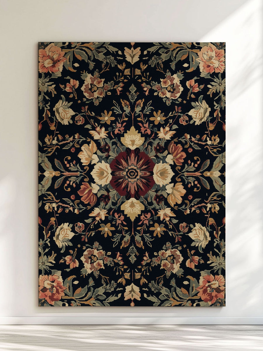 Midnight Bloom Rug – Peruvian Floral Design, Moody & Elegant | Nature - Inspired Rug by districtoasis