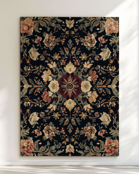 Midnight Bloom Rug – Peruvian Floral Design, Moody & Elegant | Nature - Inspired Rug by districtoasis