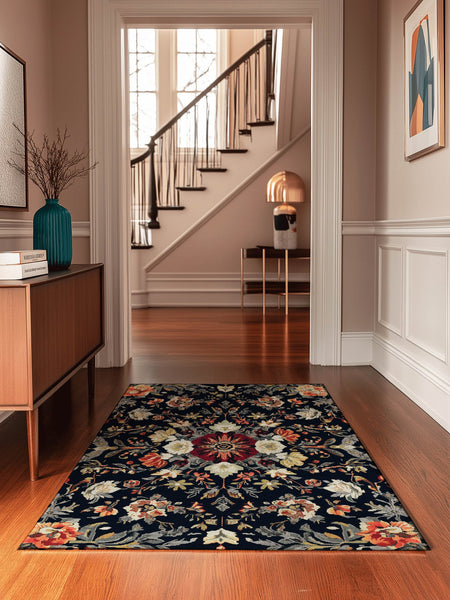 Midnight Bloom Rug – Peruvian Floral Design, Moody & Elegant | Nature - Inspired Rug by districtoasis
