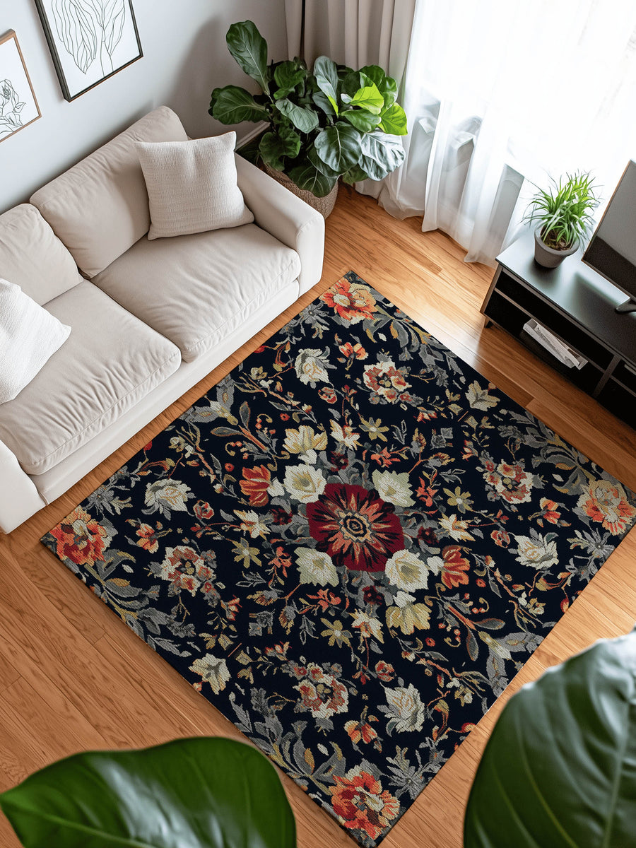 Midnight Bloom Rug – Peruvian Floral Design, Moody & Elegant