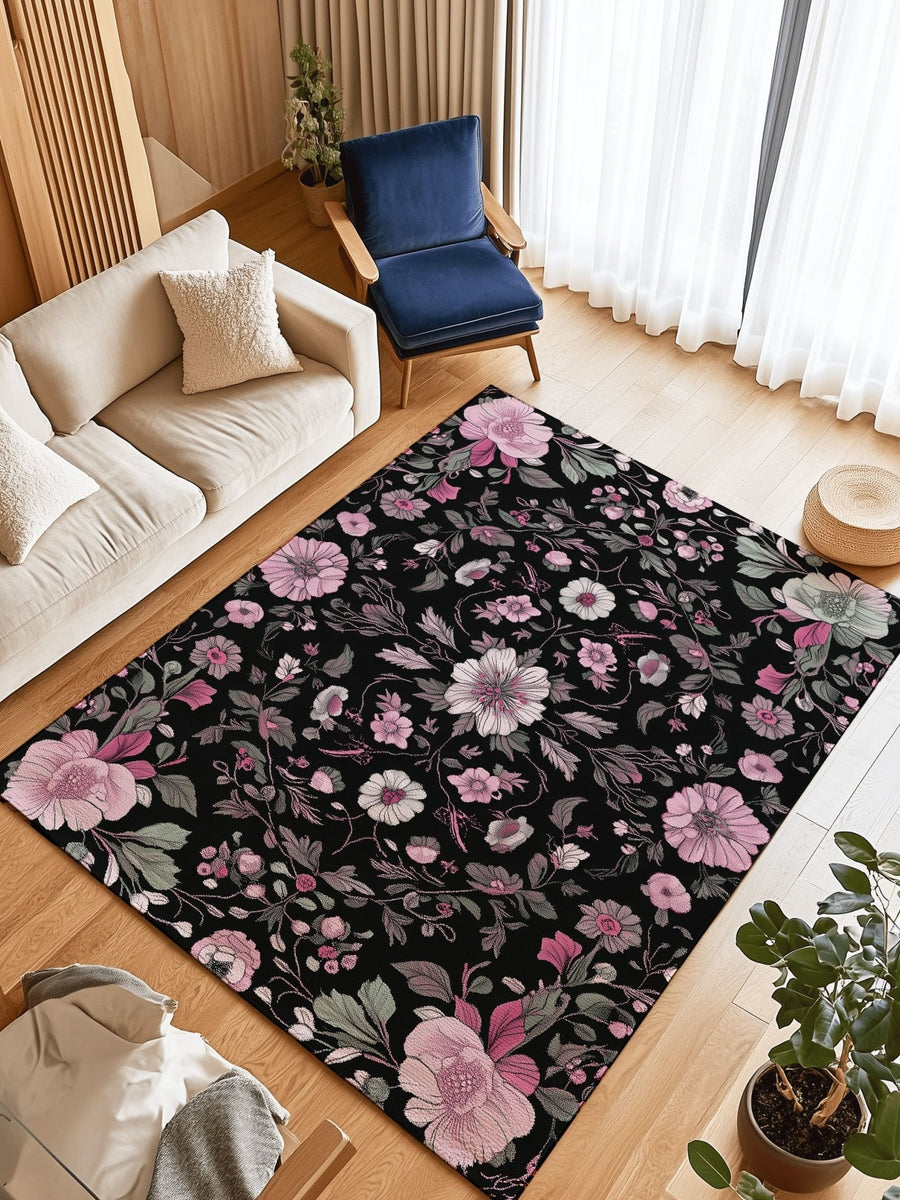 Moonlit Cherry Blossom Rug – Japanese Floral Elegance, Soft & Serene | Nature - Inspired Rug by districtoasis