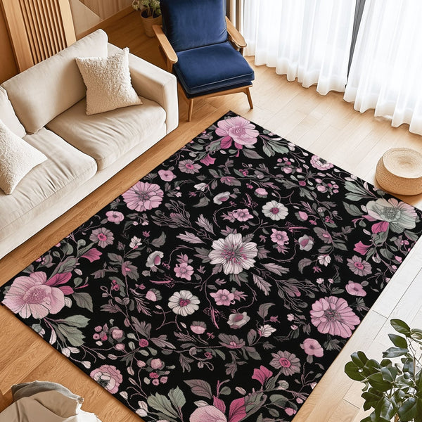 Moonlit Cherry Blossom Rug – Japanese Floral Elegance, Soft & Serene | Nature - Inspired Rug by districtoasis