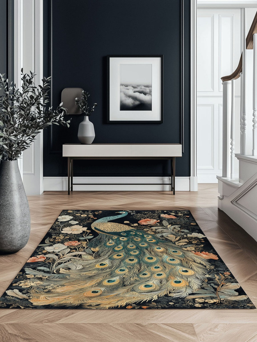 Peacock in Bloom Rug | Nature - Inspired Rug by districtoasis