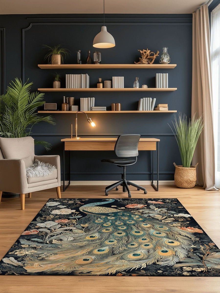 Peacock in Bloom Rug | Nature - Inspired Rug by districtoasis