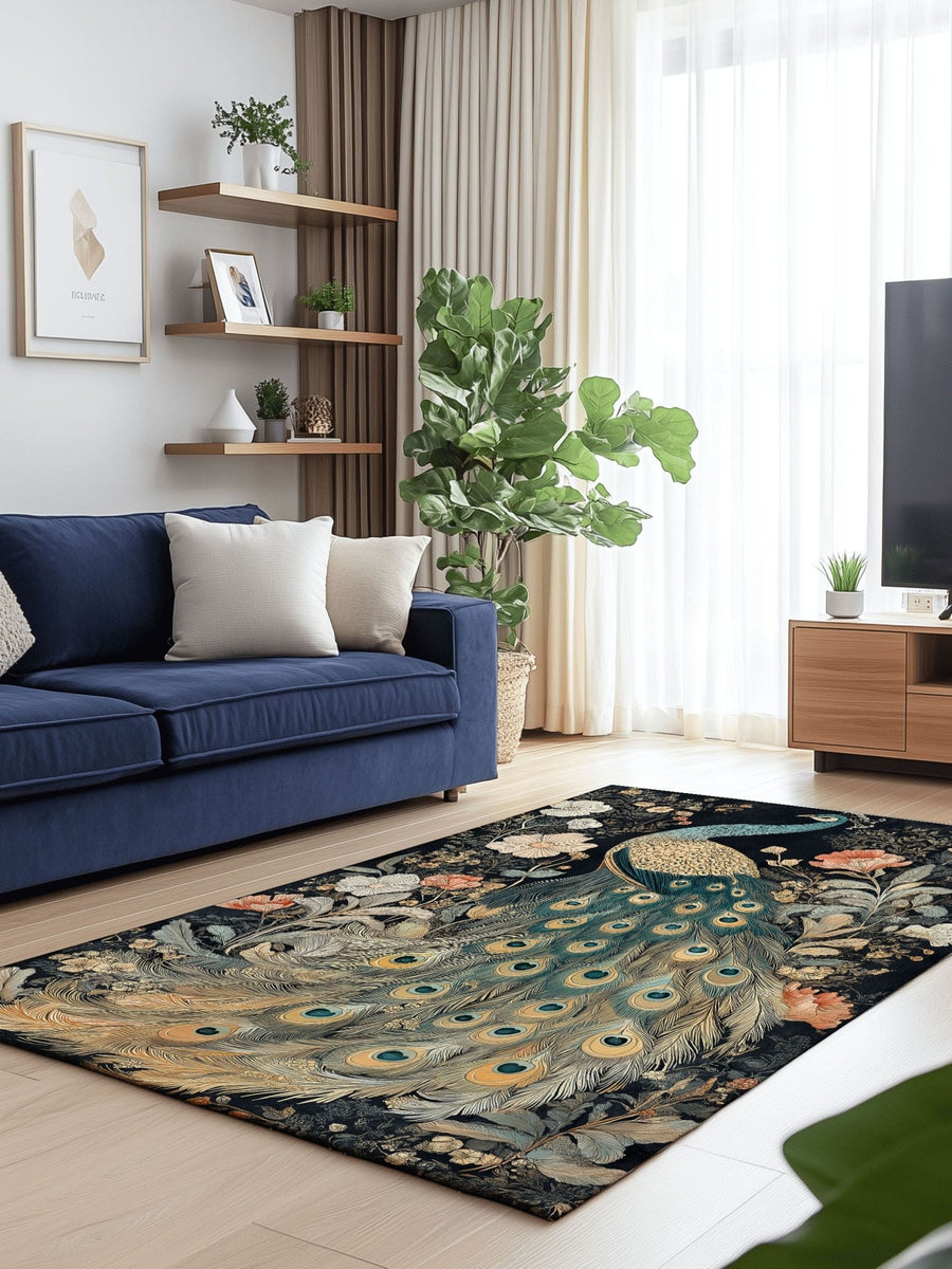 Peacock in Bloom Rug | Nature - Inspired Rug by districtoasis