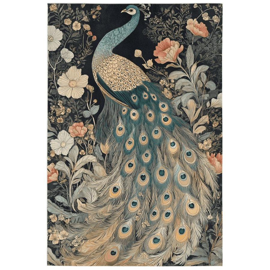 Peacock in Bloom Rug – Artistic Nature - Inspired Elegance, Rich & Refined | Nature - Inspired Rug by districtoasis
