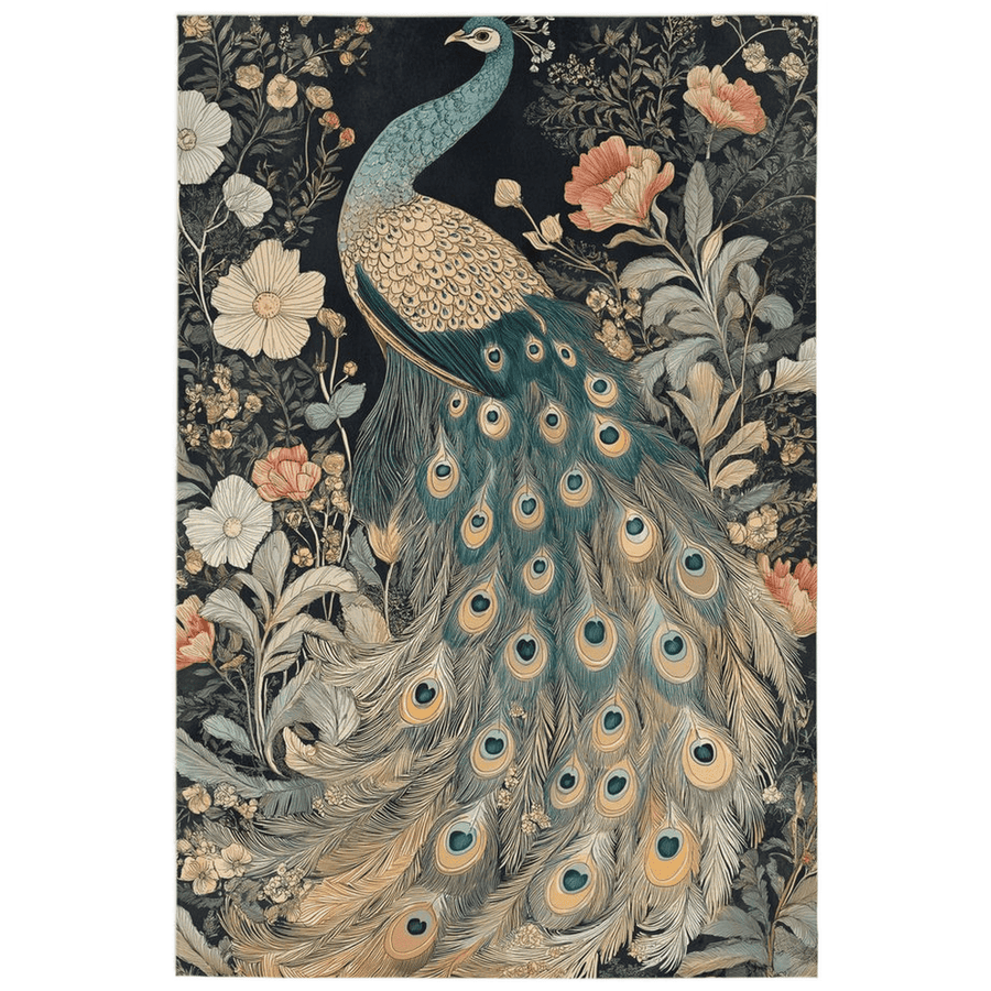 Peacock in Bloom Rug – Artistic Nature - Inspired Elegance, Rich & Refined | Nature - Inspired Rug by districtoasis