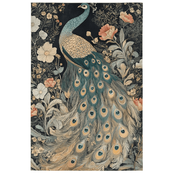 Peacock in Bloom Rug – Artistic Nature - Inspired Elegance, Rich & Refined | Nature - Inspired Rug by districtoasis