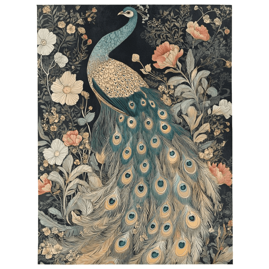 Peacock in Bloom Rug – Artistic Nature - Inspired Elegance, Rich & Refined | Nature - Inspired Rug by districtoasis