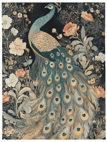 Peacock in Bloom Rug – Artistic Nature - Inspired Elegance, Rich & Refined | Nature - Inspired Rug by districtoasis