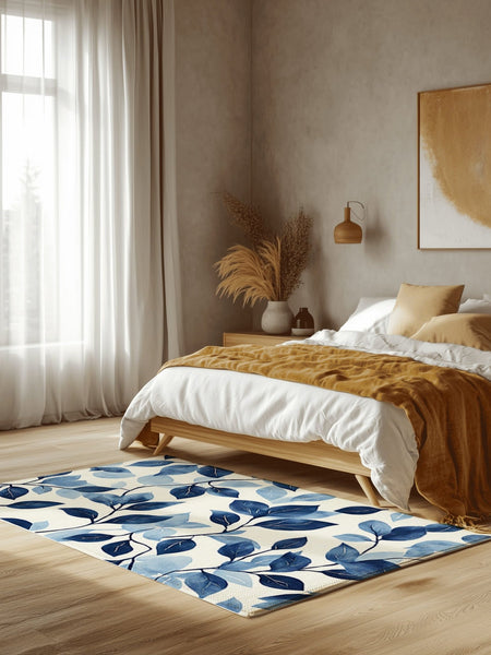 Serenity Blue Leaf Rug | Nature - Inspired Rug by districtoasis