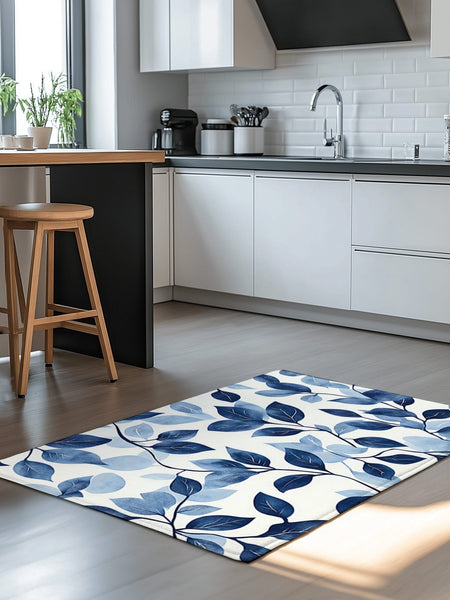 Serenity Blue Leaf Rug | Nature - Inspired Rug by districtoasis