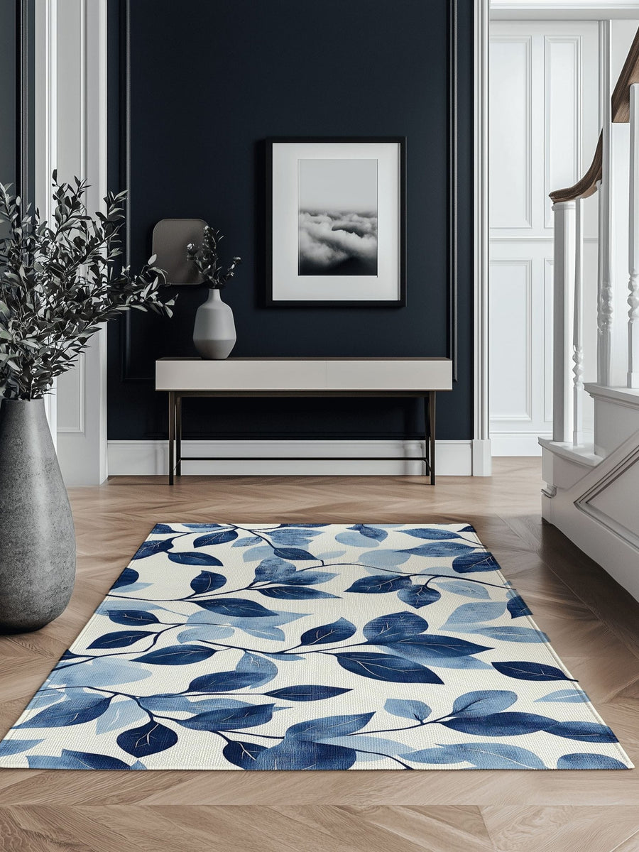 Serenity Blue Leaf Rug – Botanical Elegance, Soft & Calming | Nature - Inspired Rug by districtoasis