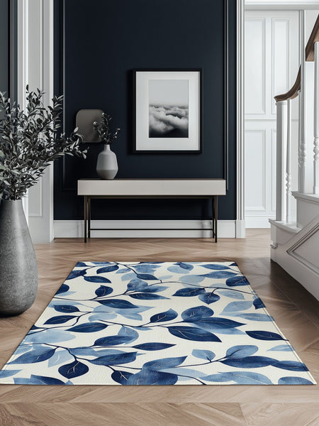 Serenity Blue Leaf Rug – Botanical Elegance, Soft & Calming | Nature - Inspired Rug by districtoasis