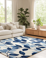 Serenity Blue Leaf Rug – Botanical Elegance, Soft & Calming | Nature - Inspired Rug by districtoasis