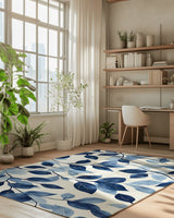 Serenity Blue Leaf Rug – Botanical Elegance, Soft & Calming | Nature - Inspired Rug by districtoasis