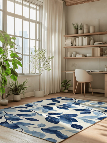 Serenity Blue Leaf Rug – Botanical Elegance, Soft & Calming | Nature - Inspired Rug by districtoasis
