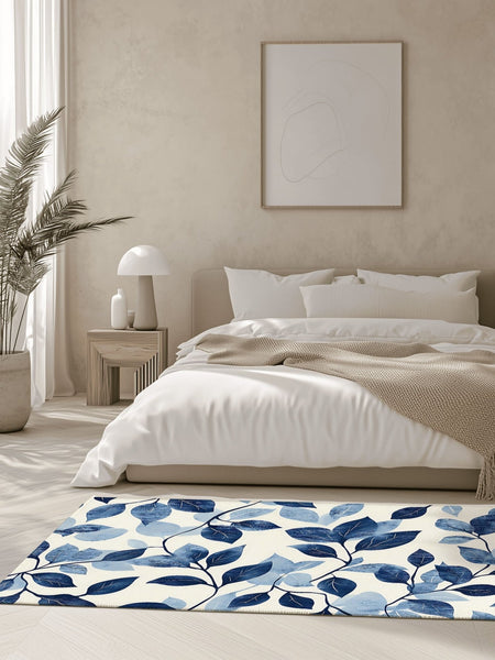 Serenity Blue Leaf Rug – Botanical Elegance, Soft & Calming | Nature - Inspired Rug by districtoasis
