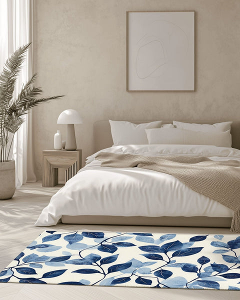 Serenity Blue Leaf Rug – Botanical Elegance, Soft & Calming | Nature - Inspired Rug by districtoasis