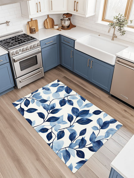 Serenity Blue Leaf Rug – Botanical Elegance, Soft & Calming | Nature - Inspired Rug by districtoasis