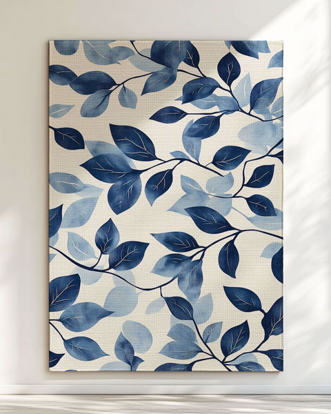 Serenity Blue Leaf Rug – Botanical Elegance