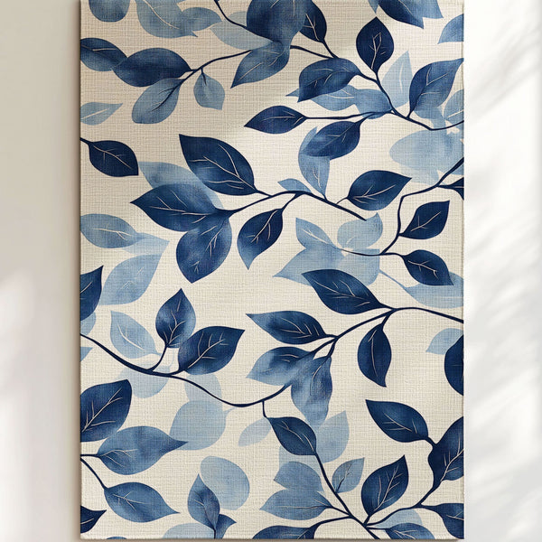 Serenity Blue Leaf Rug – Botanical Elegance, Soft & Calming