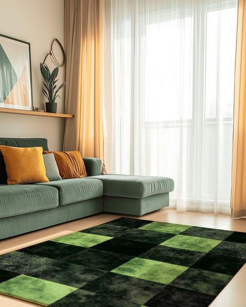 Verdant Grid Rug – Elegant Grid Patterns, Premium Quality | Nature - Inspired Rug by districtoasis