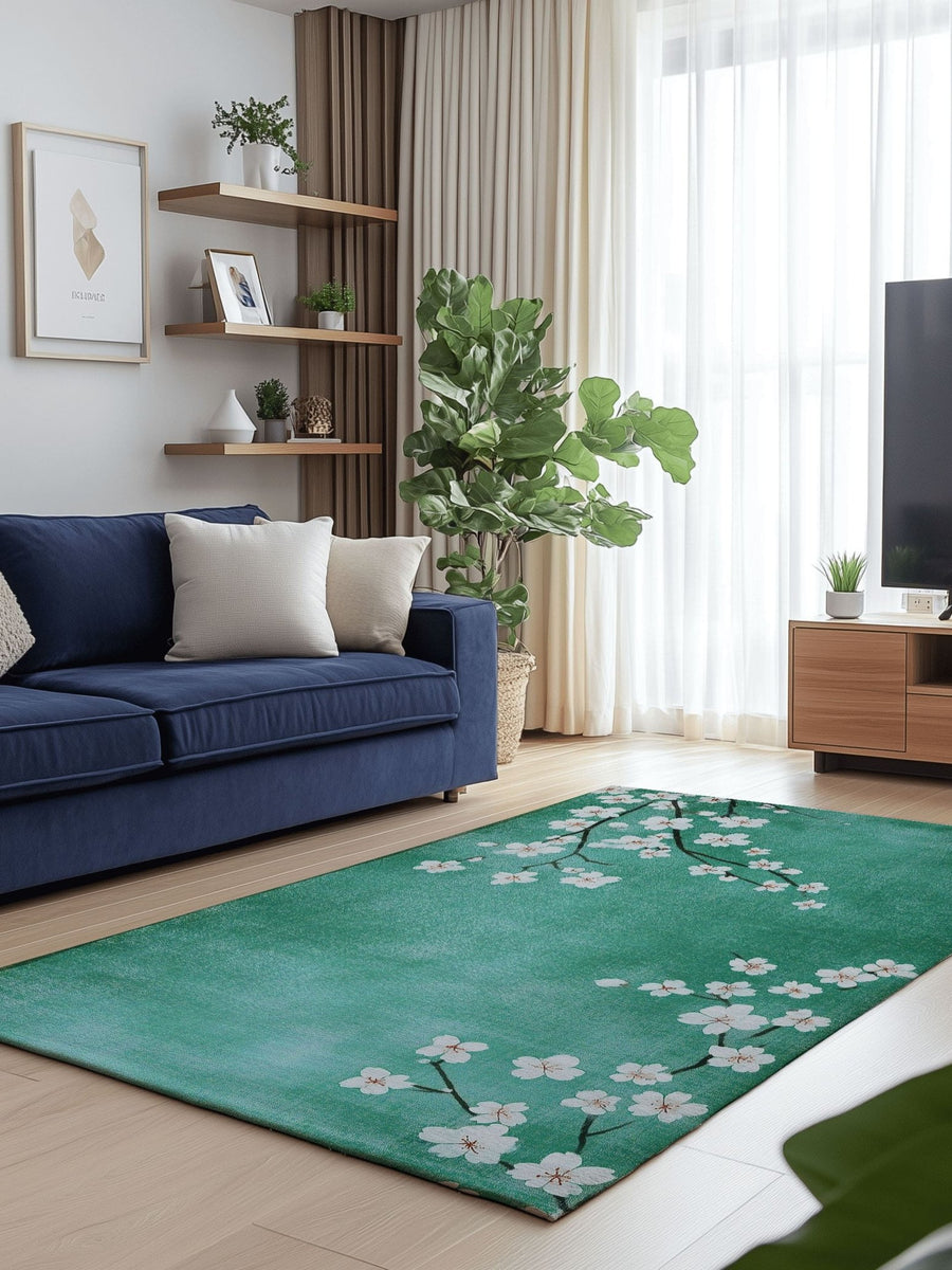 Whispering Sakura Trail Rug | Nature - Inspired Rug by districtoasis