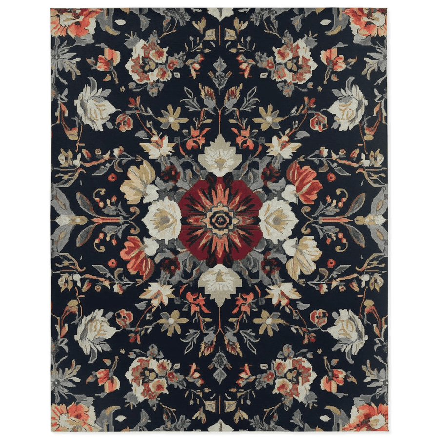 Midnight Bloom Rug – Peruvian Floral Design, Moody & Elegant