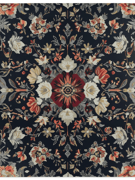 Midnight Bloom Rug – Peruvian Floral Design, Moody & Elegant