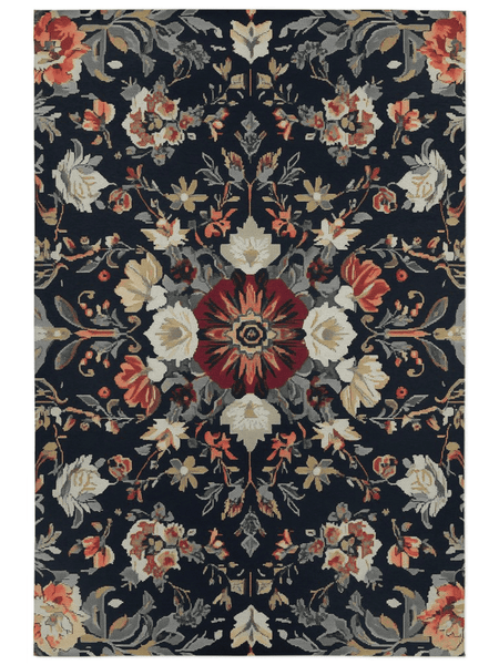 Midnight Bloom Rug – Peruvian Floral Design, Moody & Elegant