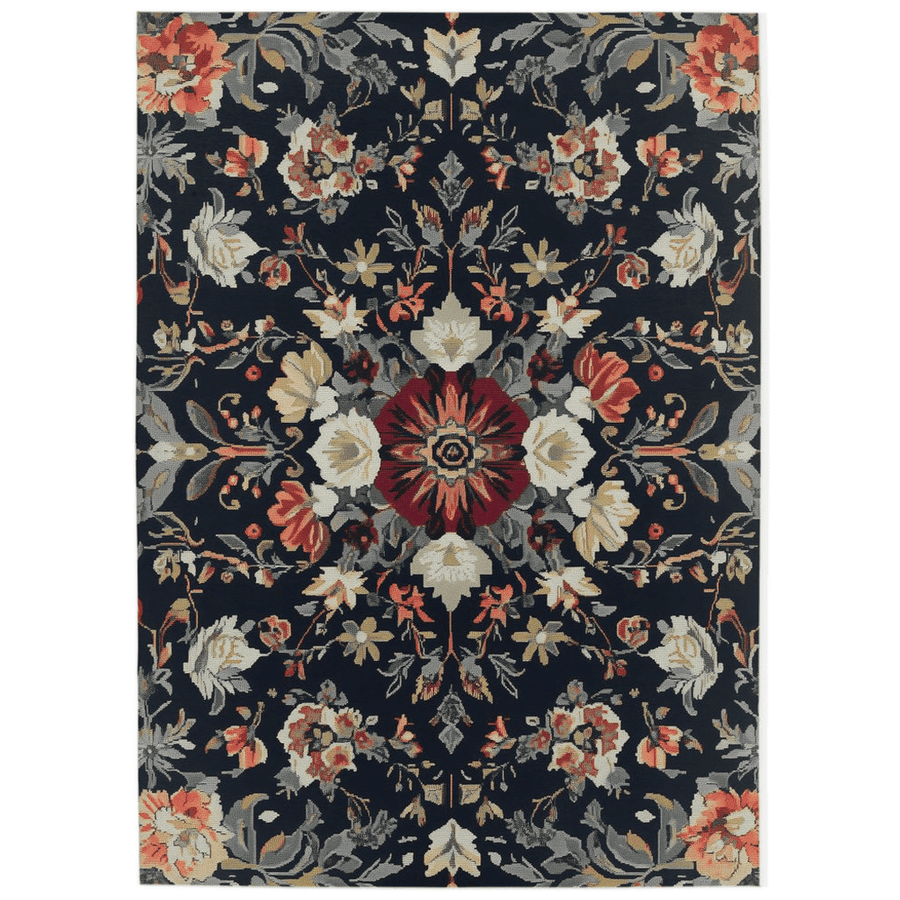 Midnight Bloom Rug – Peruvian Floral Design, Moody & Elegant