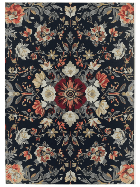 Midnight Bloom Rug – Peruvian Floral Design, Moody & Elegant